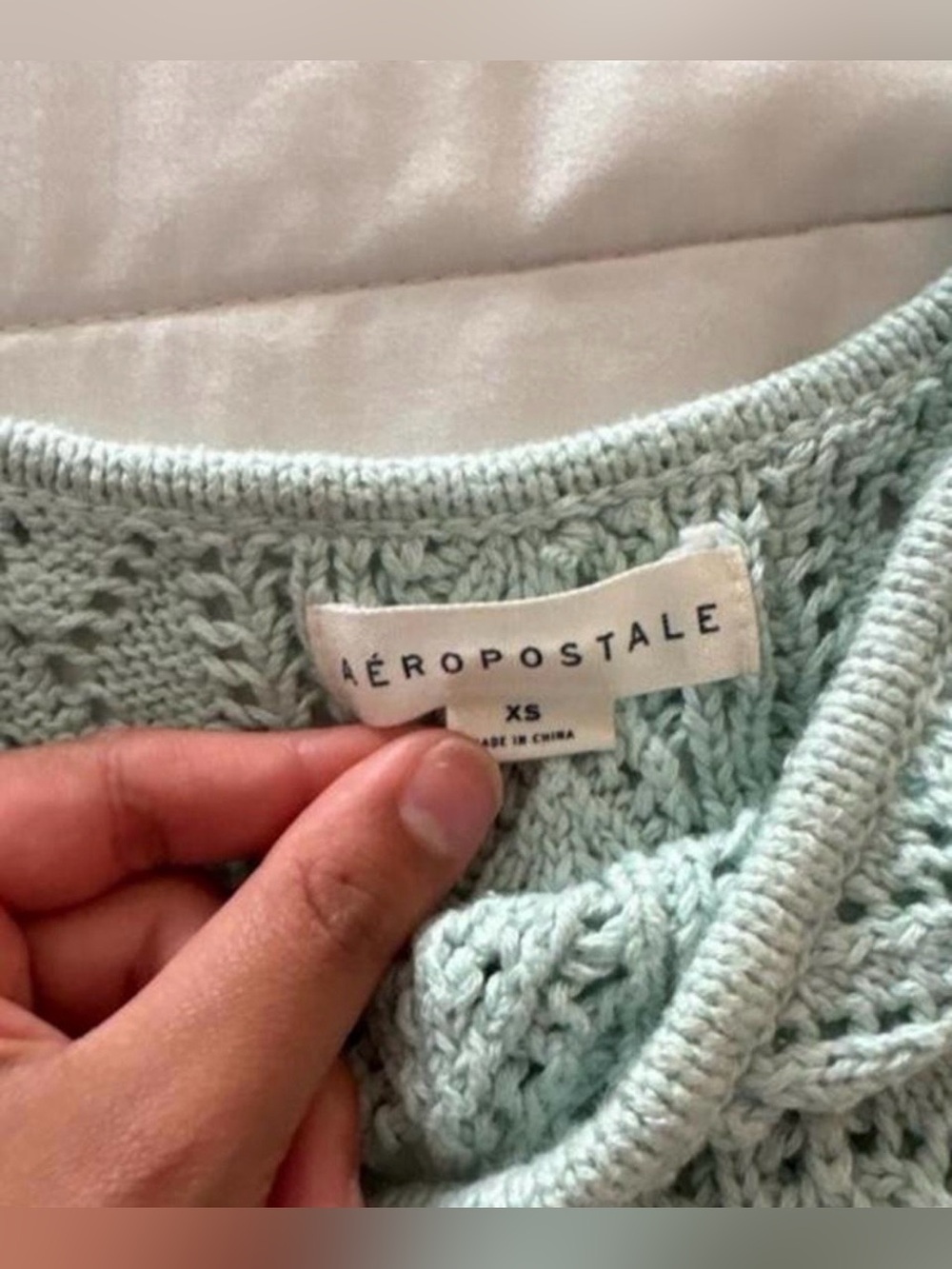 Aeropostale Mint Blue Cropped Crochet Tank Top 100% Cotton Size XS Cottagecore - Picture 2 of 4